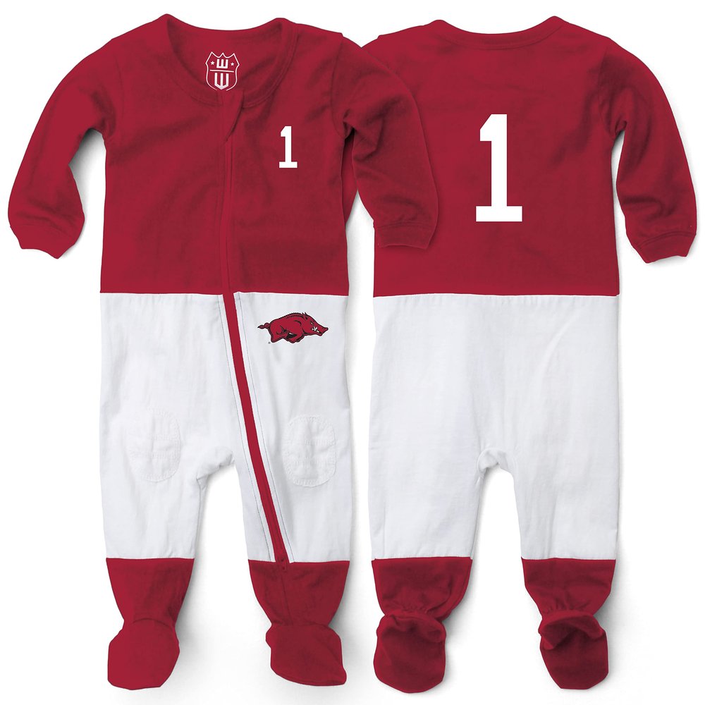 Wes and Willy Baby College Sports Fan Football Jersey Sleeper (Arkansas Razorbacks, 24 Months) Red