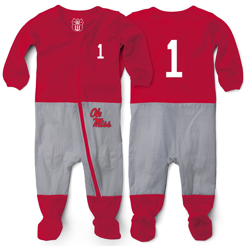 Wes and Willy Baby College Sports Fan Football Jersey Sleeper (Ole Miss Rebels, 24 Months) Red