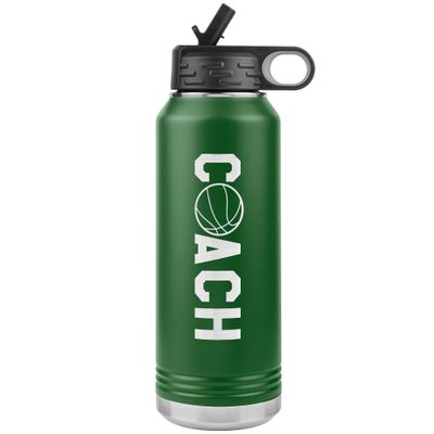 JFWcreations Basketball Coach Water Bottle - 32oz Insulated Engraved Stainless Steel Flip Top with Straw Basketball Coach Gift Green