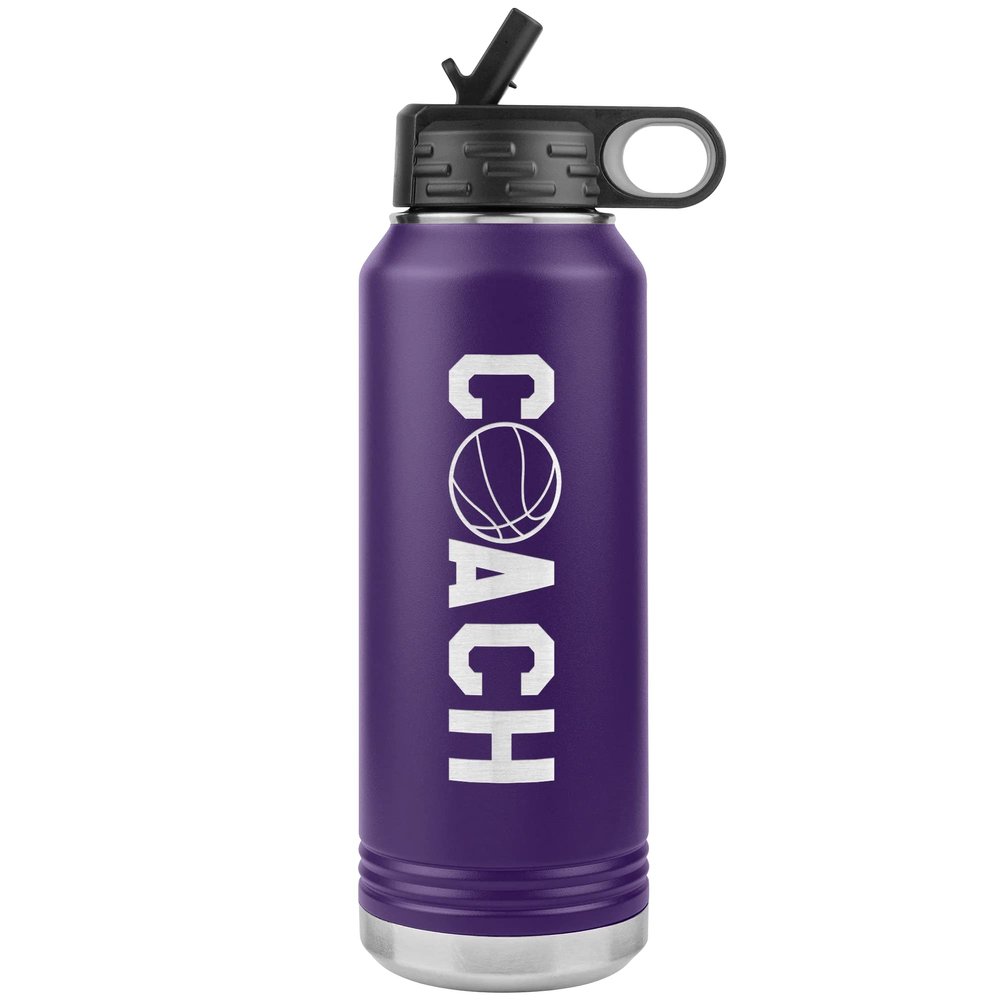 JFWcreations Basketball Coach Water Bottle - 32oz Insulated Engraved Stainless Steel Flip Top with Straw Basketball Coach Gift Purple