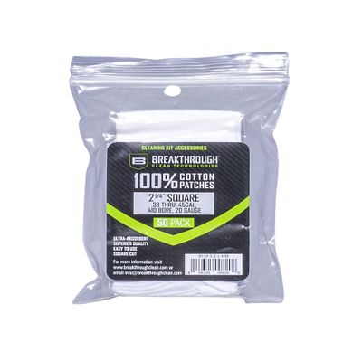Breakthrough Clean Technologies Cotton Patches, 2.25" Square, .38 Thru .45 Caliber, .410 Bore & 20-Gauge, 50-Pack