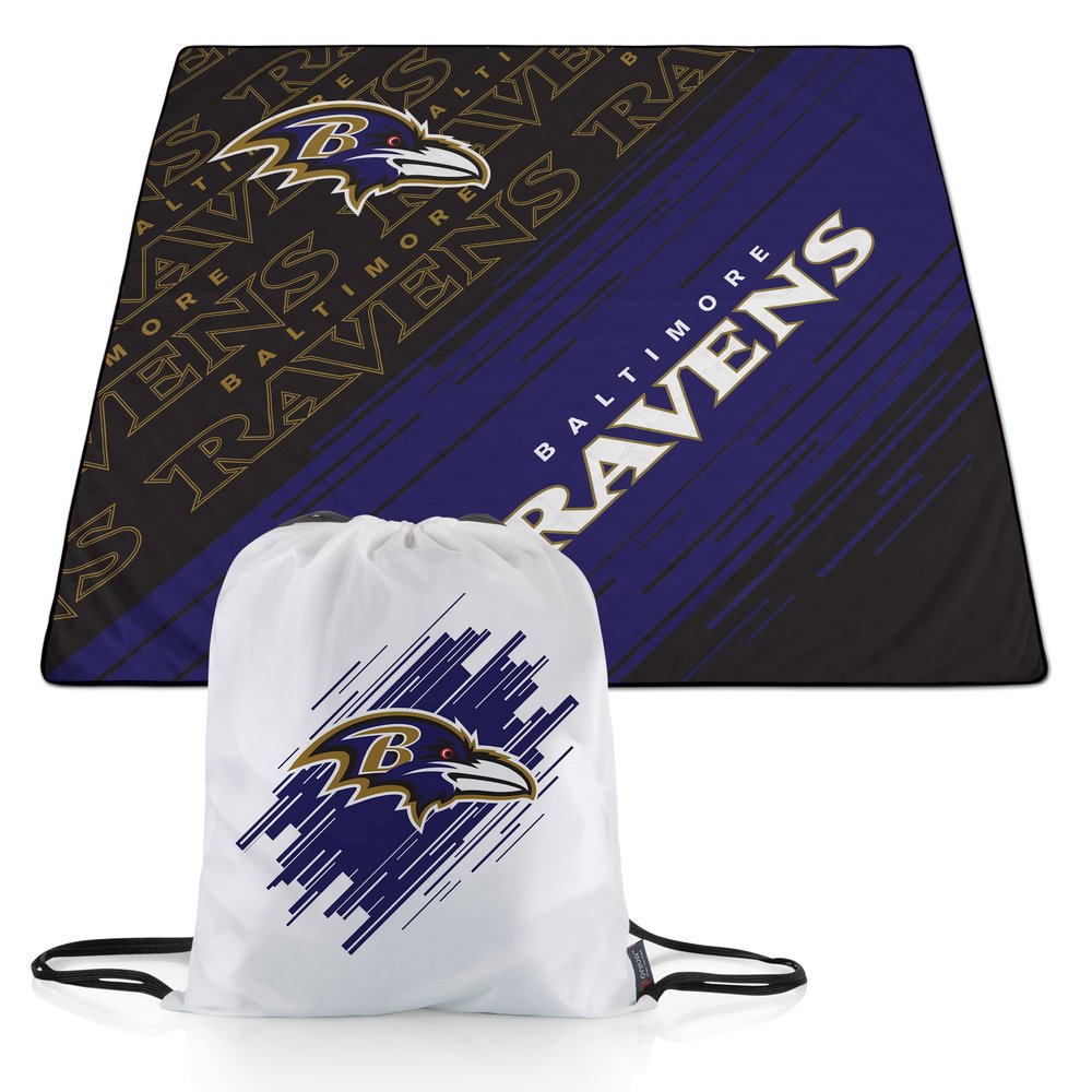 PICNIC TIME NFL Baltimore Ravens Impressa Picnic Blanket, Lightweight Beach Blanket, Machine Washable, Outdoor Blanket, (Black and Purple)