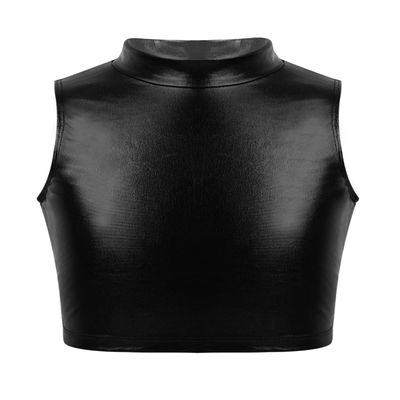 YEAHDOR Girls Kids Metallic Tank Top Sleeveless Shiny Crop Tank Tops Gymnastics for Stage Performance Black 16