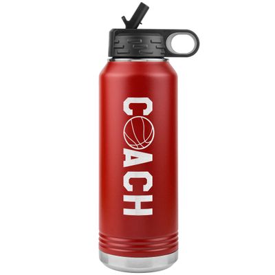 JFWcreations Basketball Coach Water Bottle - 32oz Insulated Engraved Stainless Steel Flip Top with Straw Basketball Coach Gift Red
