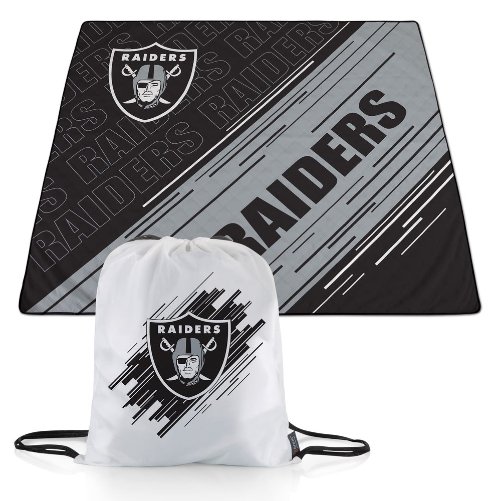 PICNIC TIME NFL Las Vegas Raiders Impressa Picnic Blanket, Lightweight Beach Blanket, Machine Washable, Outdoor Blanket, (Black and Gray)