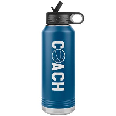 JFWcreations Basketball Coach Water Bottle - 32oz Insulated Engraved Stainless Steel Flip Top with Straw Basketball Coach Gift Blue