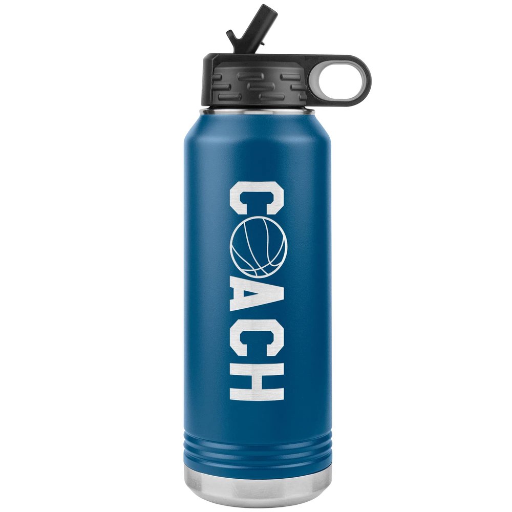 JFWcreations Basketball Coach Water Bottle - 32oz Insulated Engraved Stainless Steel Flip Top with Straw Basketball Coach Gift Blue