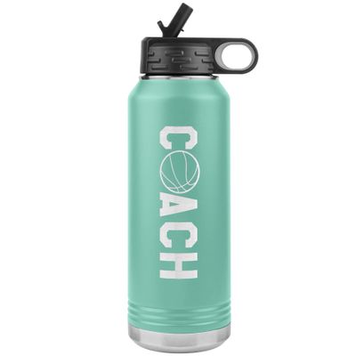 JFWcreations Basketball Coach Water Bottle - 32oz Insulated Engraved Stainless Steel Flip Top with Straw Basketball Coach Gift Teal