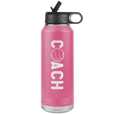 JFWcreations Basketball Coach Water Bottle - 32oz Insulated Engraved Stainless Steel Flip Top with Straw Basketball Coach Gift Pink