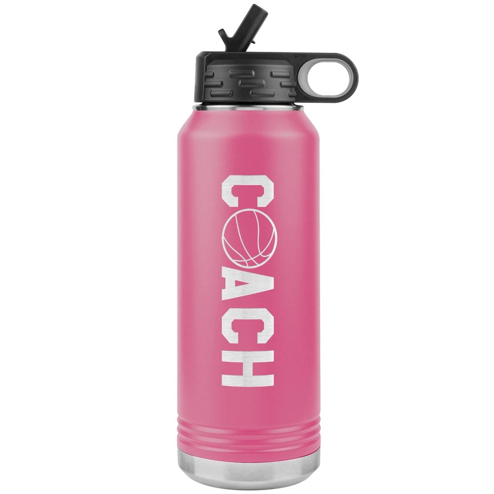 JFWcreations Basketball Coach Water Bottle - 32oz Insulated Engraved Stainless Steel Flip Top with Straw Basketball Coach Gift Pink