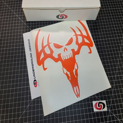 Deer Skull Decals Predator Hunting Stickers Game Hunter Bone Collector Outdoorsman Hunting Accessories (10x10, Gloss Orange)