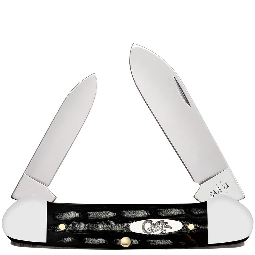 Case XX WR POCKET KNIFE JIGGED BUFFALO HORN CANOE, ITEM 65029, LENGTH CLOSED 3 5/8 INCH (BH2131 SS)
