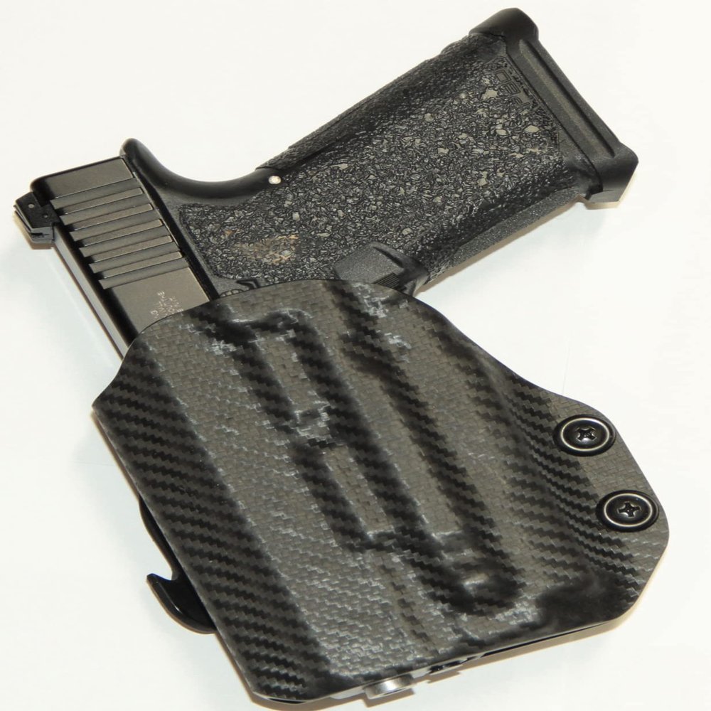 REVKEL Custom Kydex Molded OWB Paddle Holster for Springfield XDS MOD2 3.3" w/Viridian E. Black Left Hand Draw. Hand Crafted in Texas, USA.