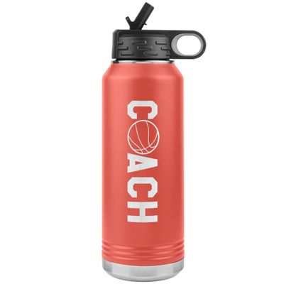 JFWcreations Basketball Coach Water Bottle - 32oz Insulated Engraved Stainless Steel Flip Top with Straw Basketball Coach Gift Coral