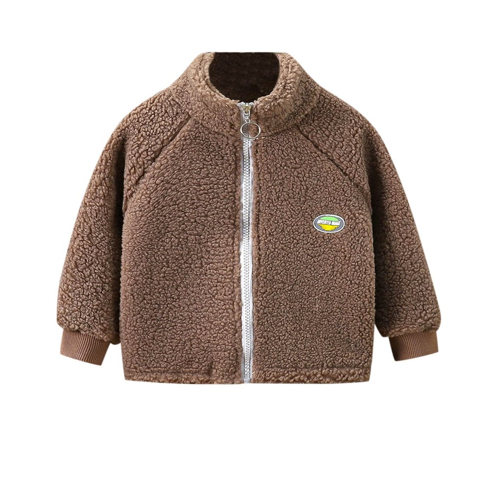 Kids Boys Girls Jacket Coat Cartoon Long Sleeve Patchwork Fleece Jacket Coat Thick Warm Outerwear (Brown, 2-3 Years)