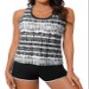 Aleumdr Womens Tankini Swimsuits Athletic Three Piece Tummy Control Bathing Suits with Shorts Modest Swimsuits for Women Black Large