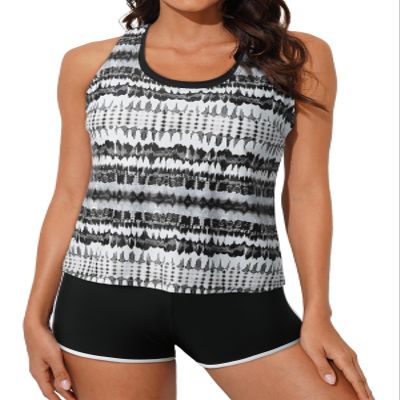 Aleumdr Womens Tankini Swimsuits Athletic Three Piece Tummy Control Bathing Suits with Shorts Modest Swimsuits for Women Black Medium