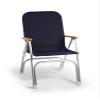 FORMA MARINE Folding Aluminum Boat Chair with Teak Armrests Uniform Fabric, Folding, Anodized, Navy Blue Fabric, Model M120NB view 1
