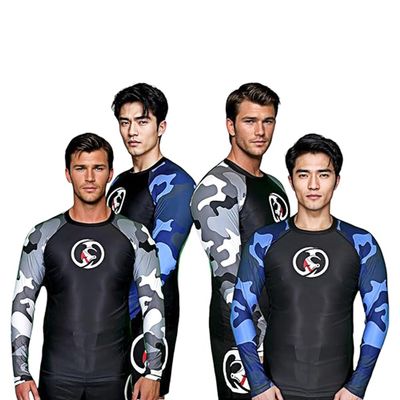 KOMBAT USA Full Sleeve Rash Guard KC Ocean & Snow | Mens MMA, BJJ, Muay Thai | Compression Shirt - No Gi (US, Alpha, XX-Large, Regular, Regular, Blue)