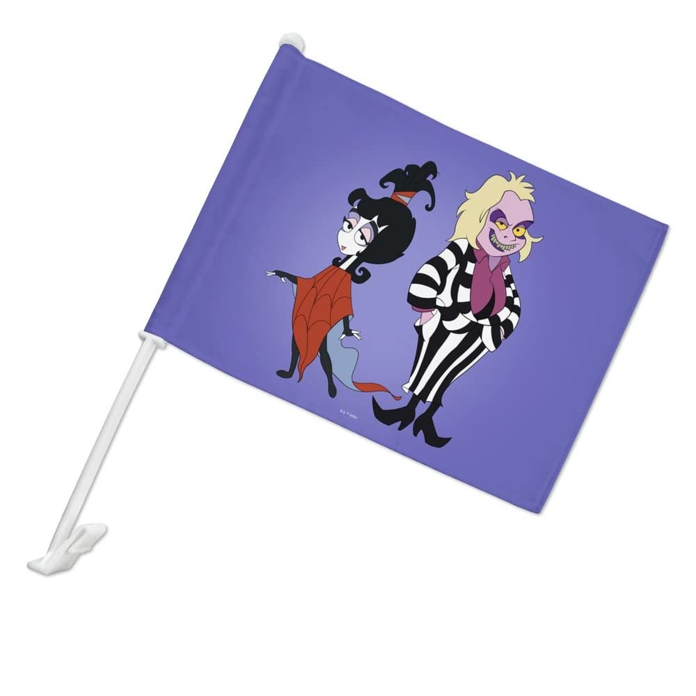 Beetlejuice Animated Series Beetlejuice and Lydia Car Truck Flag with Window Clip On Pole Holder - Left Driver Side