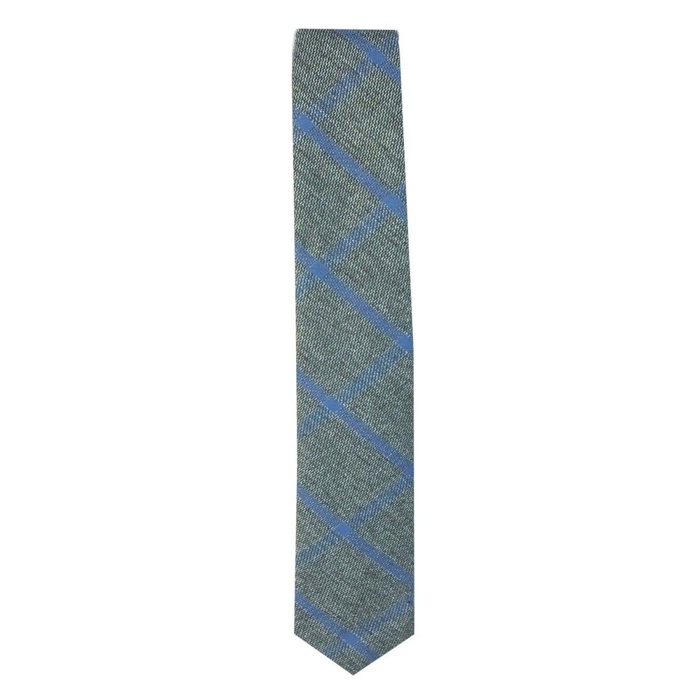 Boys Slim Tweed Plaid Check Formal Wedding Smart Casual Gray Blue Tie Neckwear Acessory Set