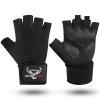 BEAST RAGE Padded Workout Gloves for Men, Long Wrist Straps Stabilize Adult Grip Weight Lifting Gloves with Powerlifting Support Gym, Exercise and Extra Pull ups Sturdy Palm (Black, L)