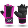 BEAST RAGE Padded Workout Gloves for Men, Long Wrist Straps Stabilize Adult Grip Weight Lifting Gloves with Powerlifting Support Gym, Exercise and Extra Pull ups Sturdy Palm (Pink, S) view 1