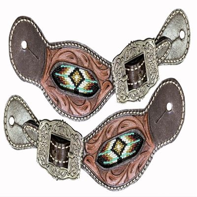 Showman Ladies Beaded & Tooled Leather Spur Straps