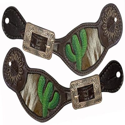 Showman Ladies Leather Spur Straps w/Hair-On Cowhide & Cactus