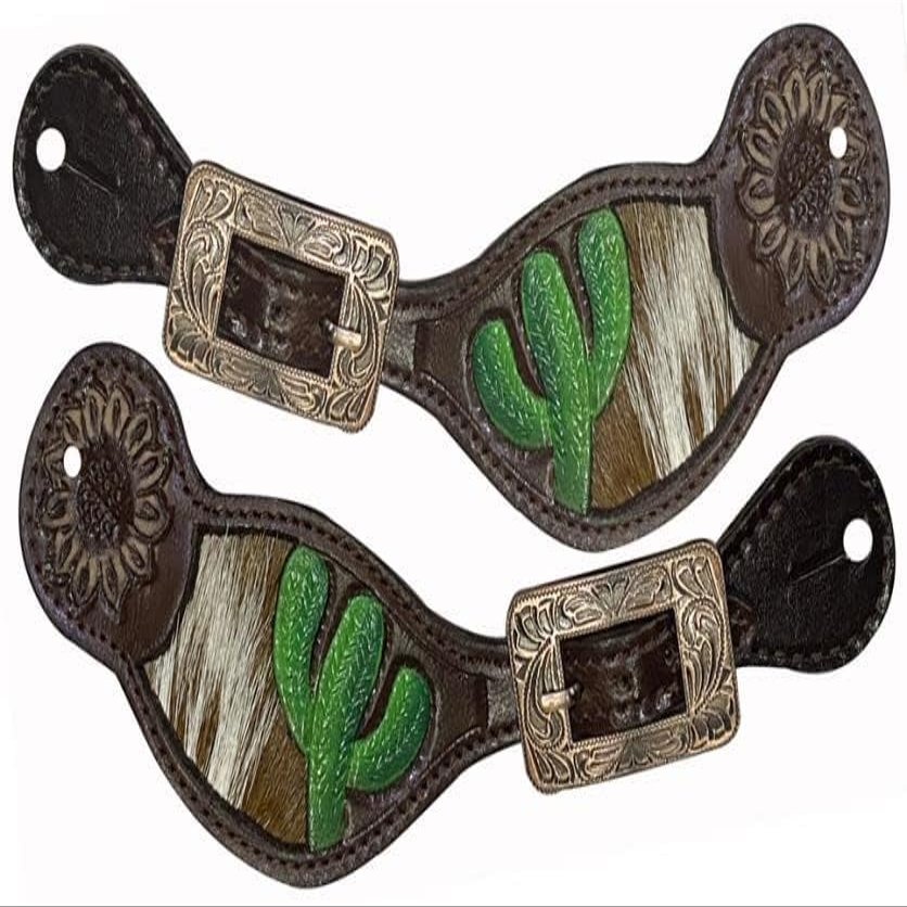Showman Ladies Leather Spur Straps w/Hair-On Cowhide & Cactus