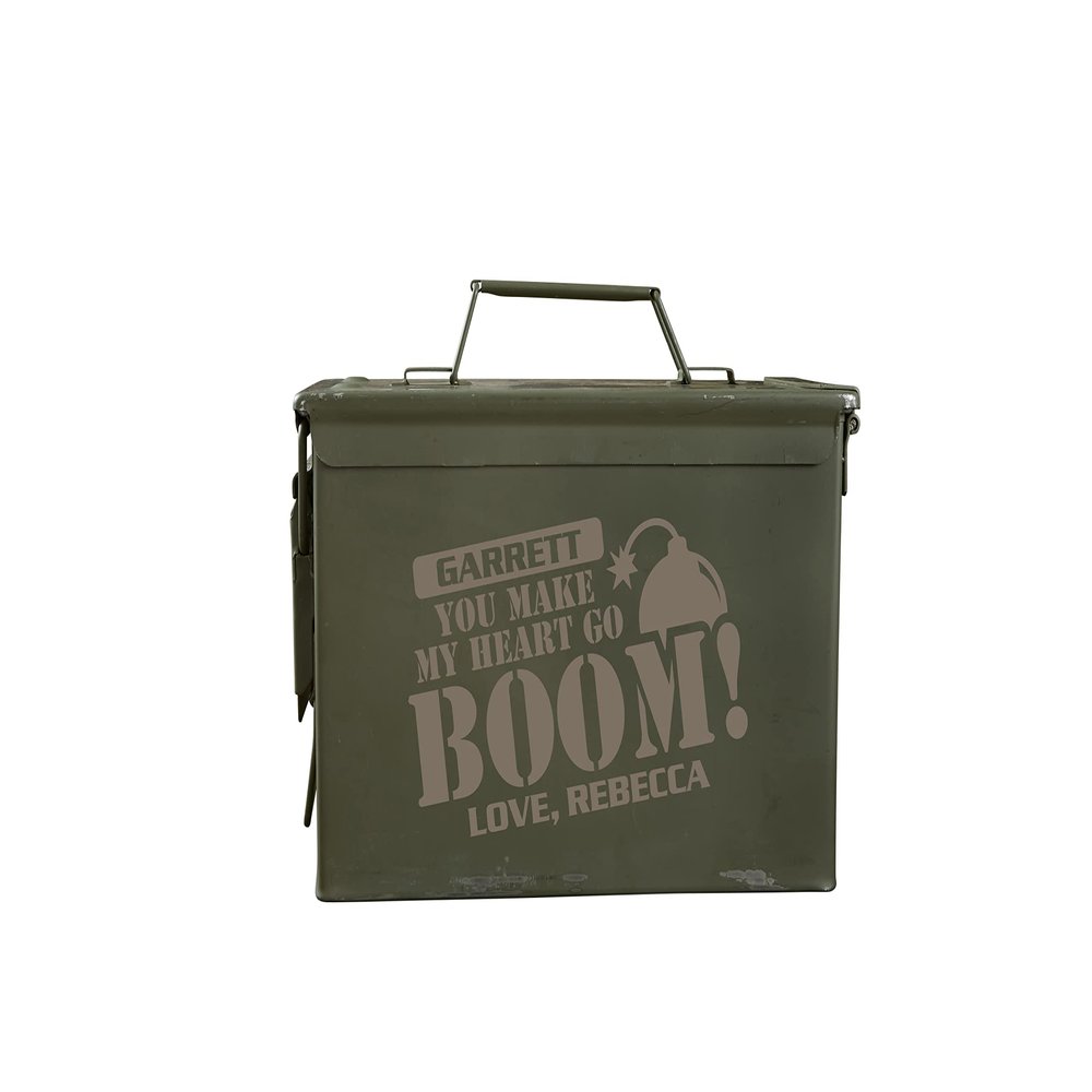 Personalization Universe You Make My Heart Go Boom Romantic Ammo Box - Personalized Ammo Storage, Genuine Military Surplus, Valentines or Boyfriend Husband Gift, 50 Cal Ammo Can