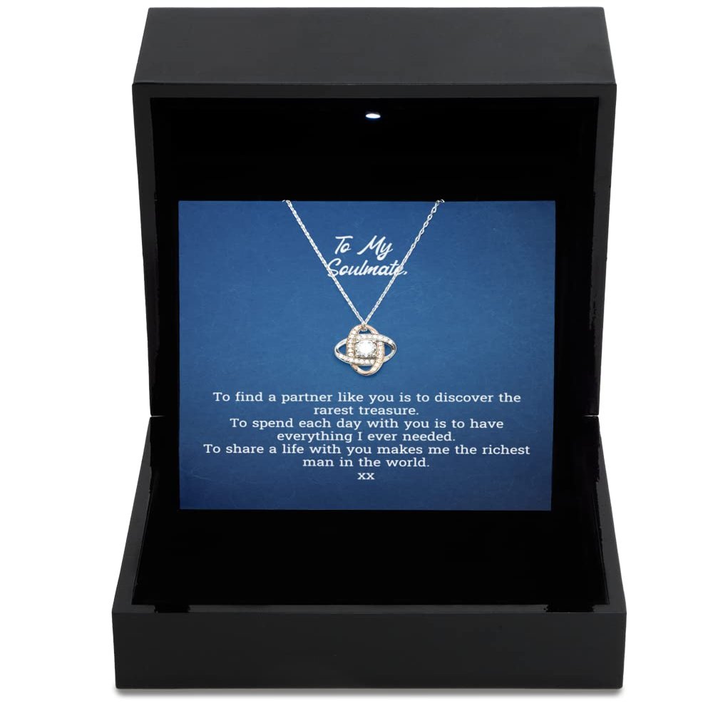 Love Knot Rose Gold Necklace Luxury Box Lesbian Girlfriend Gifts Necklace, Birthday Valentines Day Crown Eternity Love Knot Pendant, for LGBT Couple