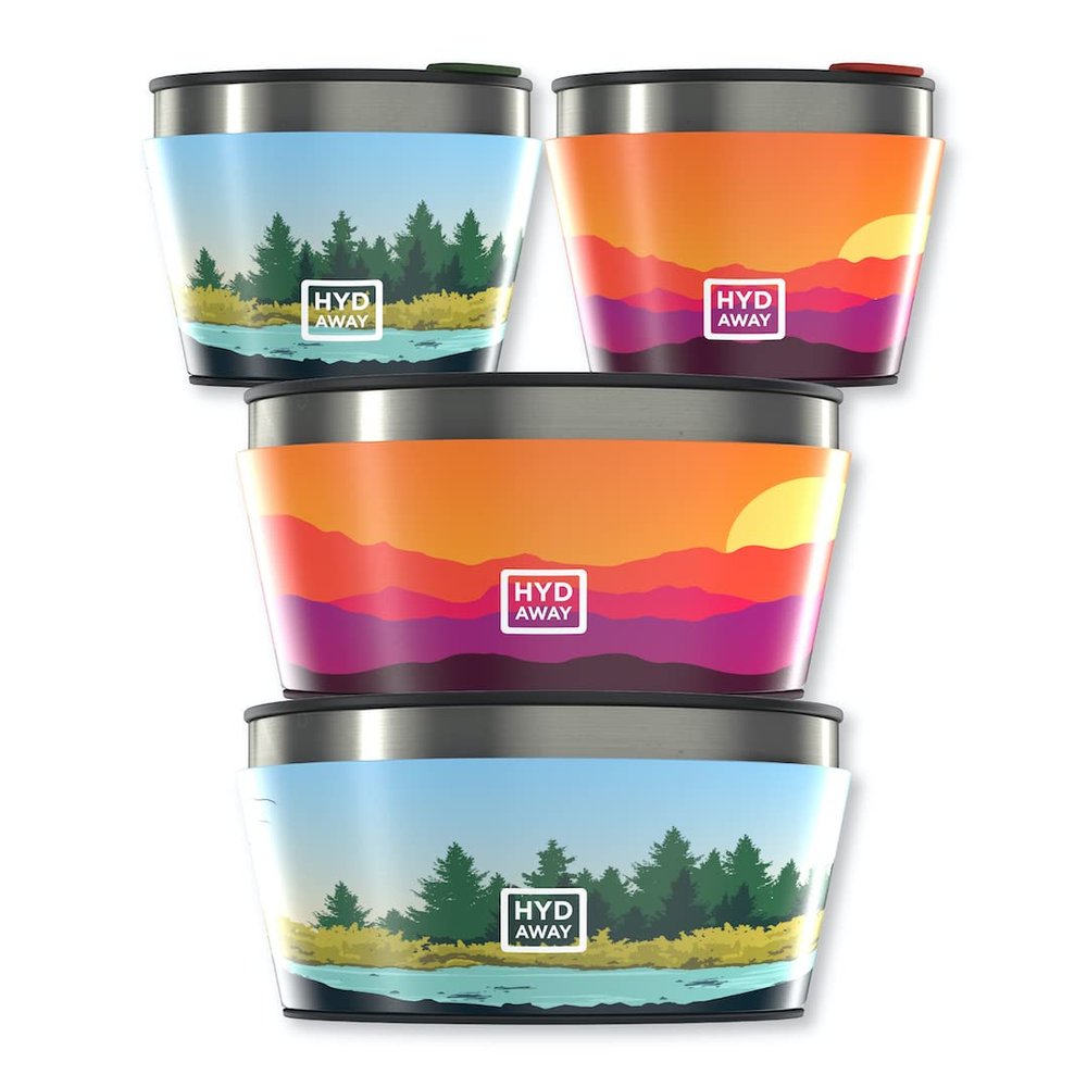 HYDAWAY Collapsible Bowl Bundle - Two 1-Quart and Two 1.5-Cup Insulated Bowls - BPA-Free, Press-Fit Lids, and Space-Saving Design for Camping, Travel, and Everyday Meals