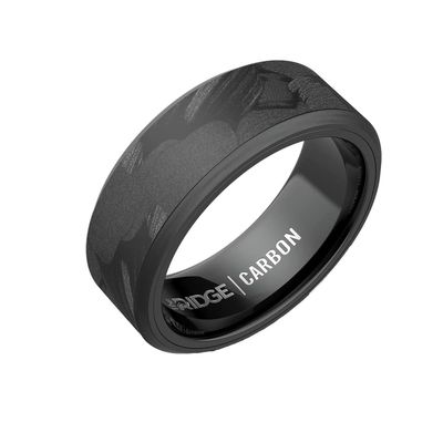 The Ridge Forged Carbon Beveled Ring Comfort Fit Wedding Band - 9.5