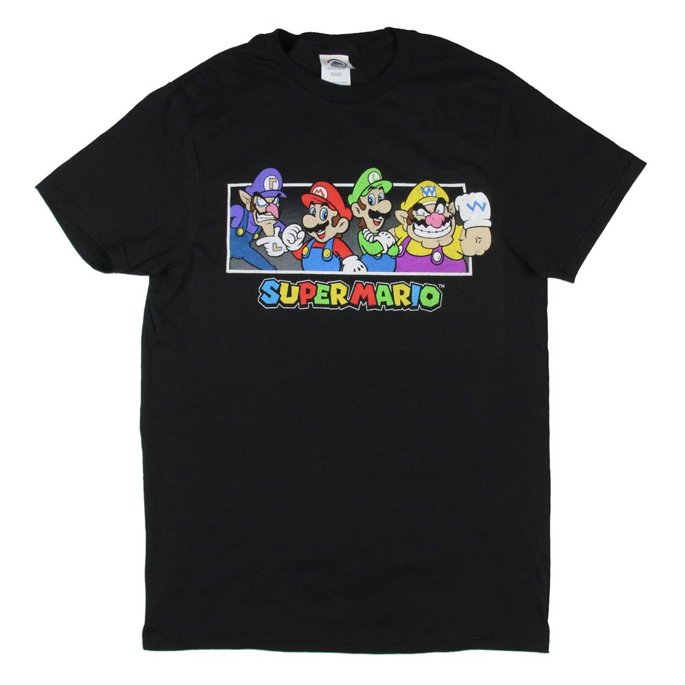 Seven Times Six Super Mario Men's Distressed Luigi Mario Wario Waluigi Line-Up Adult T-Shirt Tee (Small)
