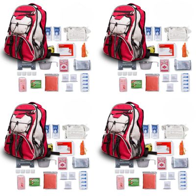 Blue Coolers Family Pack - B72 Pro Series Red Deluxe 72 Hour Emergency Backpack Survival Kit for 1 Person | Wildfires, Earthquake, Tornado, Hurricane, and Other Emergencies, 4