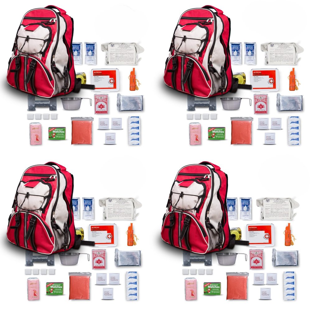 Blue Coolers Family Pack - B72 Pro Series Red Deluxe 72 Hour Emergency Backpack Survival Kit for 1 Person | Wildfires, Earthquake, Tornado, Hurricane, and Other Emergencies, 4