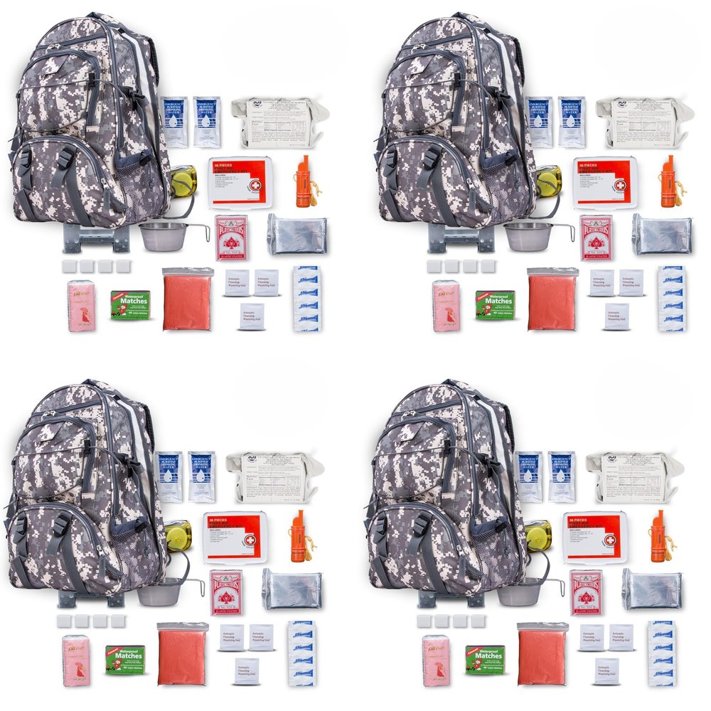 Family 4 Pack - B72 - Pro Series Deluxe Camo 72 Hour Emergency Backpack Survival Kit for 1 Person | Survival Kit for Wildfires, Earthquake, Tornado, Hurricane, and Other Emergencies