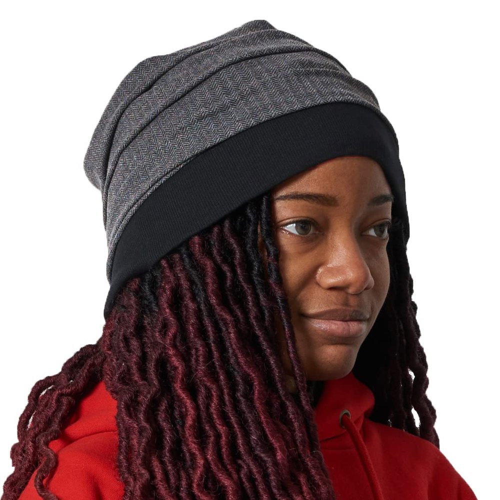 CHARM Mens Womens Beanie Slouchy Cotton - Baggy Oversized Hipster Hat Surfer Patterned Mens Beanie Dark Gray