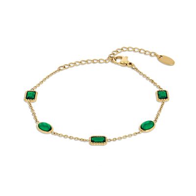 SNGIA Gold Plated Gemstone Station Bracelet for Women Adjustable Dainty Chain Bracelet with Emerald Tiger Eye Turquoise Amethyst Ruby Color Stones Layering Jewelry Gift