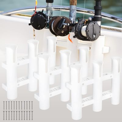 3 Pcs Fishing Rod Holder Bracket Tube 3 Rod Rack Wall Mounted 10.63 Inch Fishing Pole Holders for Boats with Screws Nuts Side Mount for Boat Truck Kayak Garage (White)