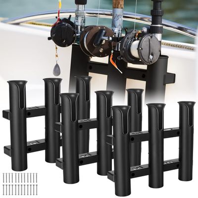 Shappy 3 Pcs Fishing Rod Holder Bracket Tube 3 Rod Rack Wall Mounted 10.63 Inch Fishing Pole Holders for Boats with Screws Nuts Side Mount for Boat Truck Kayak Garage (Black)