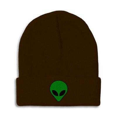Beanies for Men Alien Green Head Black Eyes Embroidery Other Characters Extraterrestrials Winter Hats for Women Acrylic Skull Cap 1 Size Brown Design Only