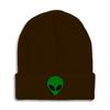 Beanies for Men Alien Green Head Black Eyes Embroidery Other Characters Extraterrestrials Winter Hats for Women Acrylic Skull Cap 1 Size Brown Design Only view 1