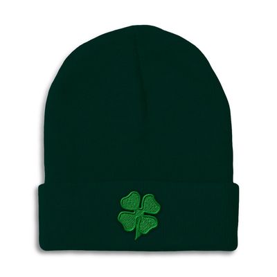 Beanies for Men 4 Leaf Clover Embroidery St Patrick's Day Shamrock Winter Hats for Women Acrylic Skull Cap 1 Size Forest Green Design Only
