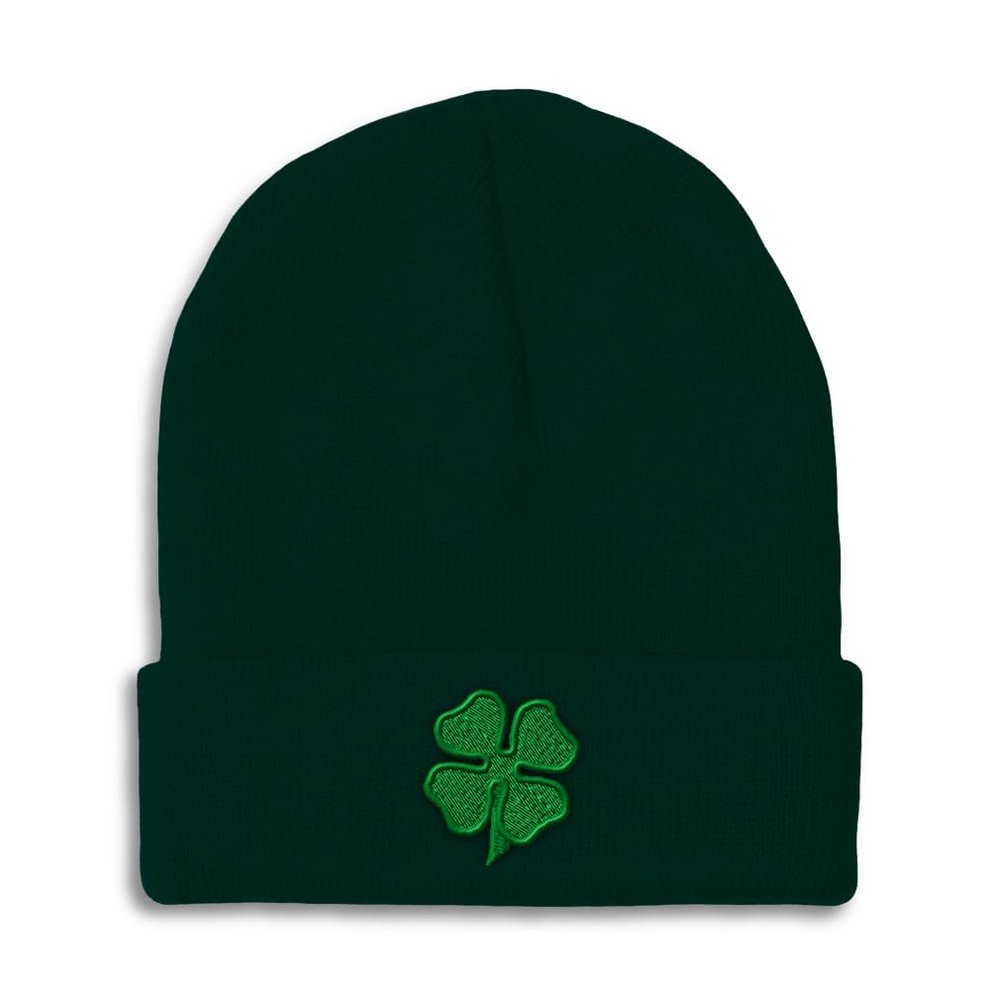 Beanies for Men 4 Leaf Clover Embroidery St Patrick's Day Shamrock Winter Hats for Women Acrylic Skull Cap 1 Size Forest Green Design Only