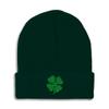 Beanies for Men 4 Leaf Clover Embroidery St Patrick's Day Shamrock Winter Hats for Women Acrylic Skull Cap 1 Size Forest Green Design Only view 1