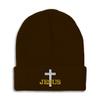 Beanies for Men Christian Cross Jesus Faith Jesus Christ Skull Cap Winter Hats for Women Acrylic One Size Brown Design Only view 1