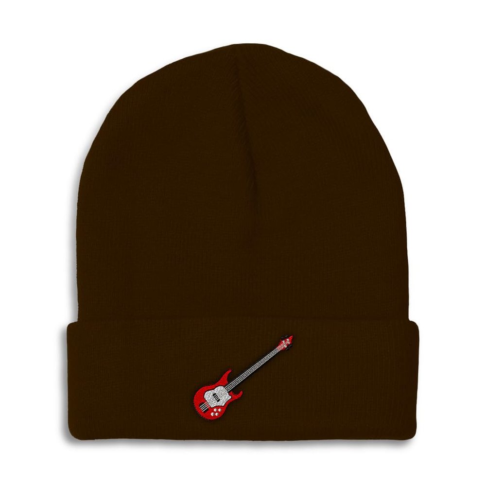 Beanies for Men Bass Guitar A Embroidery Skull Cap Winter Hats for Women Acrylic One Size Brown Design Only