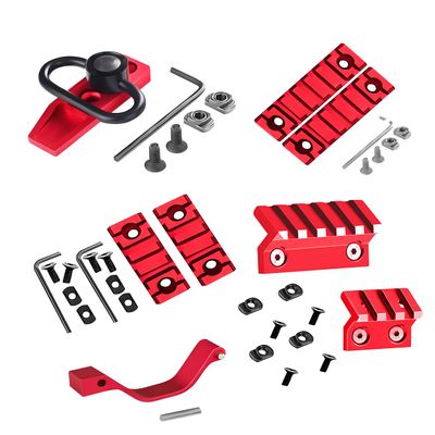 Combo of 5-45 Degree Offset Mount, 5 Slot, 7 Slot Rail with Quick Detach QD S l i n g S w i v e l Mount Kit-Push Button in Durable Material in red (5, 7 Slots, & Attachment & Red Mounts & Trigger)